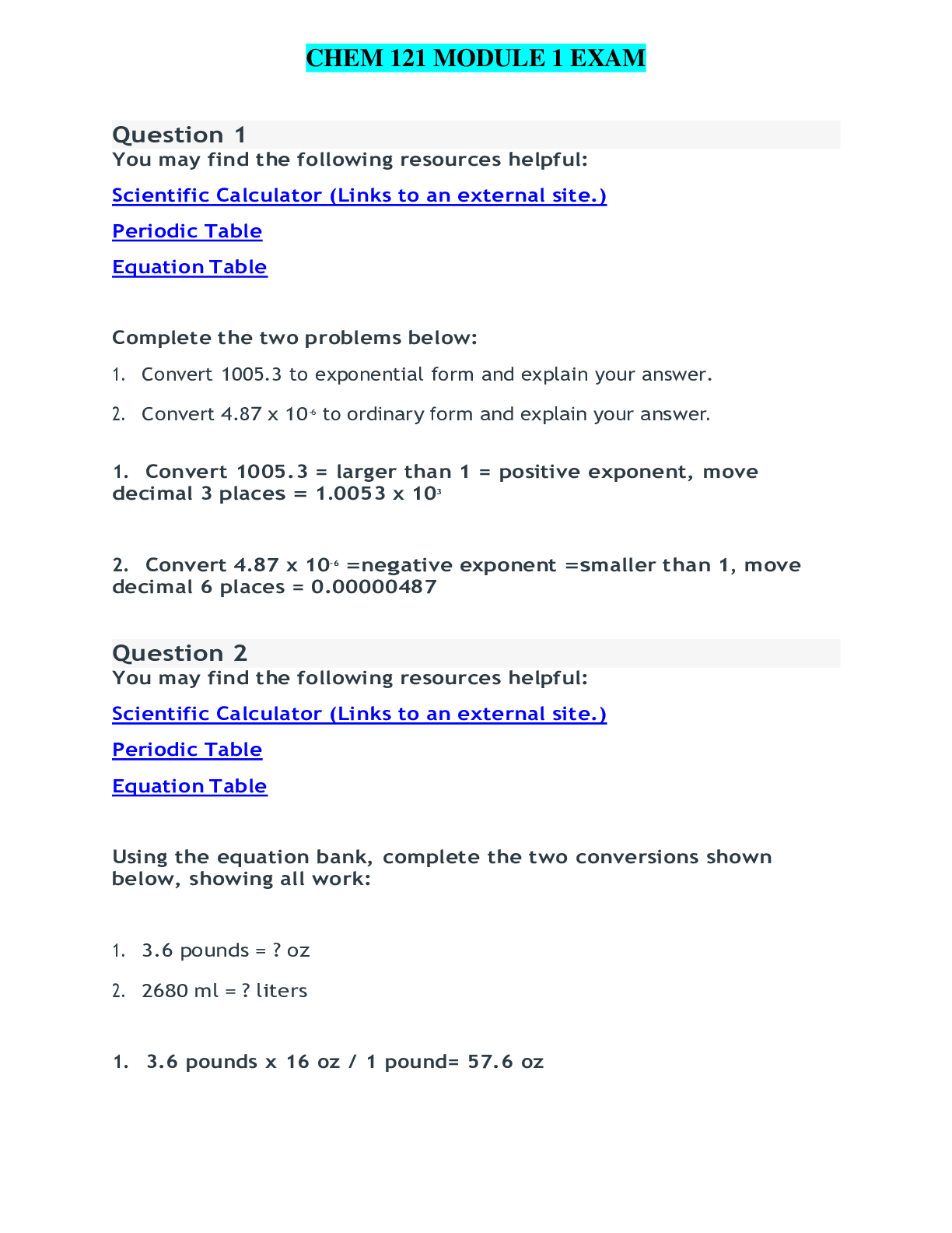 Preview image of CHEM 121 Module 1 EXAM document